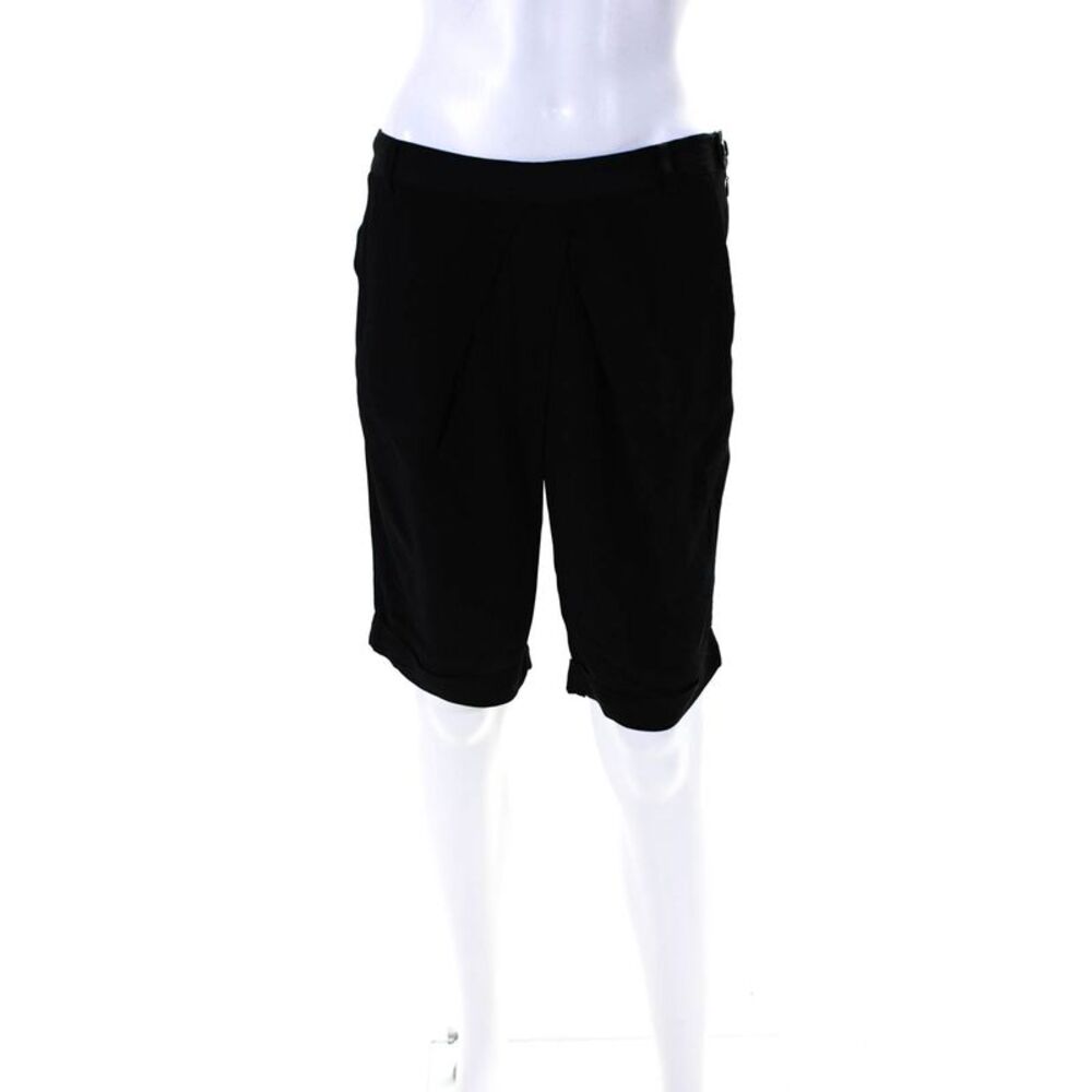 Athe Womens Silk Pleated Three Pocket Side Zip Mid-Rise Shorts Black Size 38